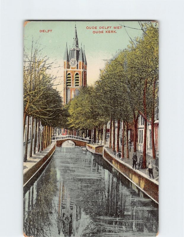 Postcard Oude Delft Met Oude Kerk, Delft, Netherlands