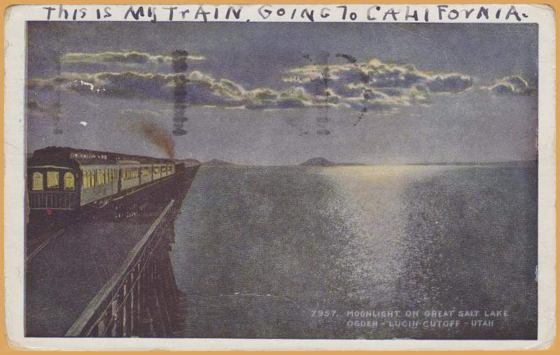 Ogden Utah, Southern Pacific's Lucin Cut, Moonlight on the Great Salt Lake-1937