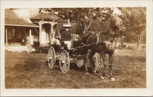 Woman Horse Carriage Large Hat Ontario ?? Unused Real Photo Postcard G75