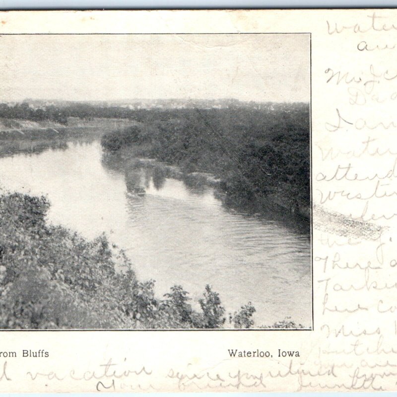 1905 UDB Waterloo, IA Cedar River Birds Eye from Bluffs Undivided Postcard A62