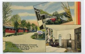 Bower's Riverside Cottages Motel Front Royal Virginia linen postcard