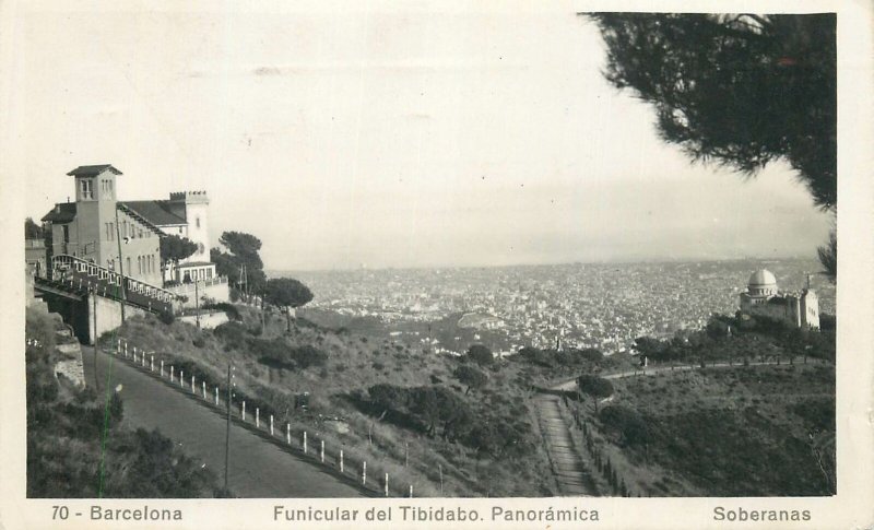 Spain Postcard Barcelona Tibidabo Funicular panorama