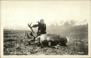 Caribou Hunting Alaska Hunter Gun Real Photo Postcard