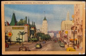 Vintage Postcard 1930-1945 Hollywood Boulevard, Hollywood, California (CA)