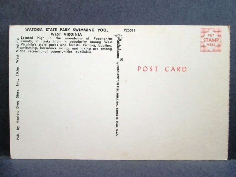 Postcard WV Watoga State Park Pool Pocahontas Co Neale's Drug Store