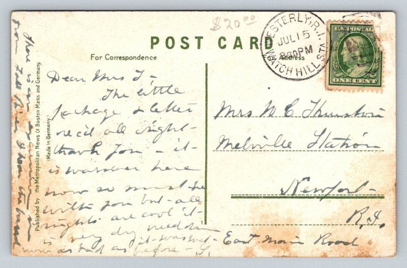 1909  Junction High & Broad Street  Westerly   Rhode Island  Postcard