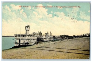 1917 The Wharf US Life Saving Station Foreground Louisville KY Posted Postcard