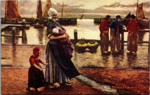 Vtg 1910s The Fishermans Wife Child Baby Boat Launch Postcard