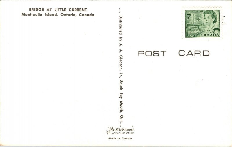 Bridge Little Current Manitoulin Island Ontario Canada Postcard VTG 7c Stamp UNP 