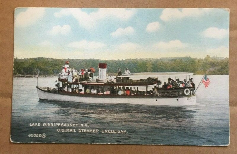 VINT USED .01 POSTCARD - U.S. MAIL STEAMER UNCLE SAM, LAKE WINNIPESAUKEE, N.H.