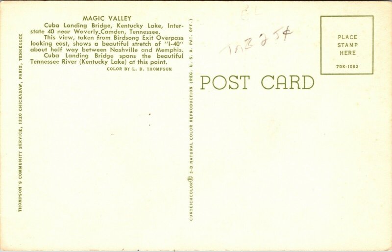 Tennessee I40 Magic Valley Bridge Mountains Old Car WB Postcard VTG UNP Unused 