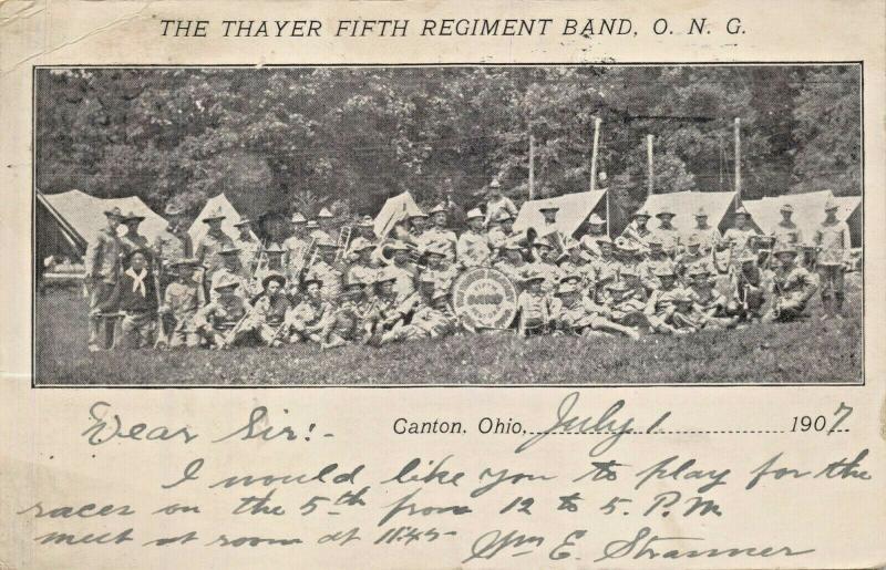 CANTON OH~THAYER FIFTH REGIMENT MILITARY BAND-NATIONAL GUARD--1907 POSTCARD