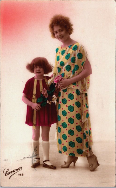 Mother and Daughter In Dress Vintage RPPC C052