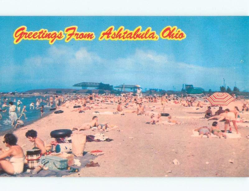 Unused Pre-1980 BEACH SCENE Ashtabula Ohio OH d7137-23