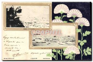 Old Postcard Japan Nippon Our ships at the river Tadong Drifting ice Militaria