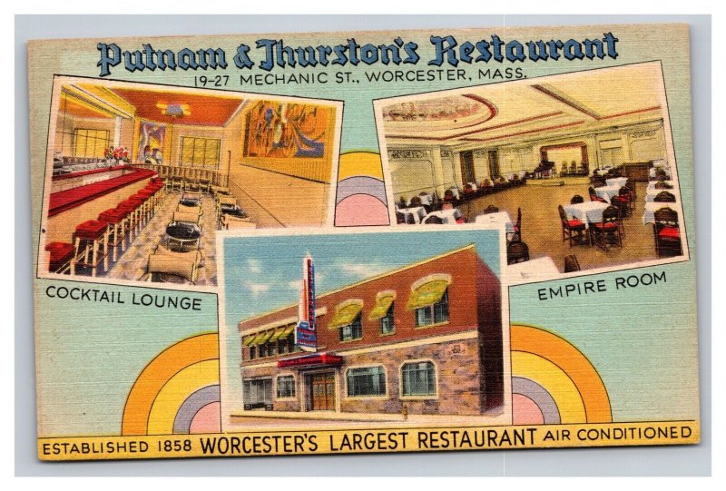 Vintage 1940s Postcard Putnam & Thurstons Restaurant Worcester Massachusetts