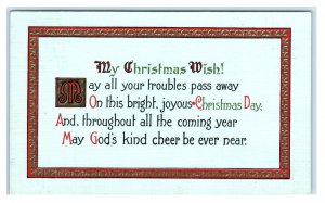 Arts & Crafts CHRISTMAS GREETING 1908 Postcard: May All Your Troubles Pass