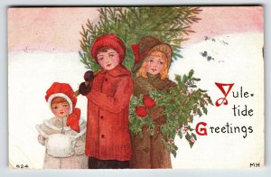 Christmas Postcard Children Boy Girl Muff Xmas Tree Owen Artist MH Series 924