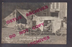 rppc c1910 GLACIER NATIONAL PARK Goat Cart LONG DISTANCE TRAVELER Advertising