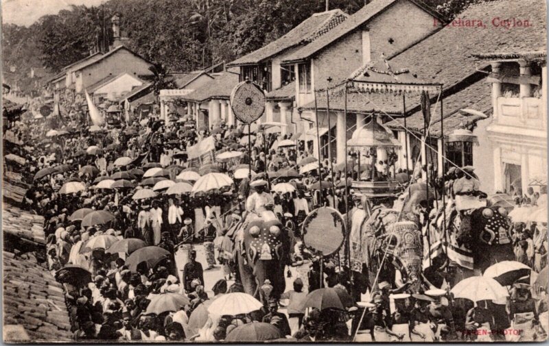 Postcard Perehara, Elephants and People on Parade in Ceylon, Sri Lanka