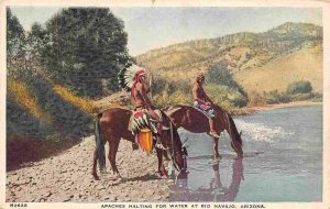 Apache NativeAmerican Indians Watering Horses Rio Navajo AZ Fred Harvey postcard