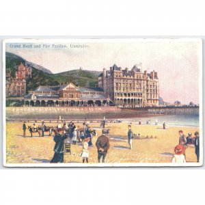 Postcard Grand Hotel and Pier Pavilion, Llandudno Beach Scene England