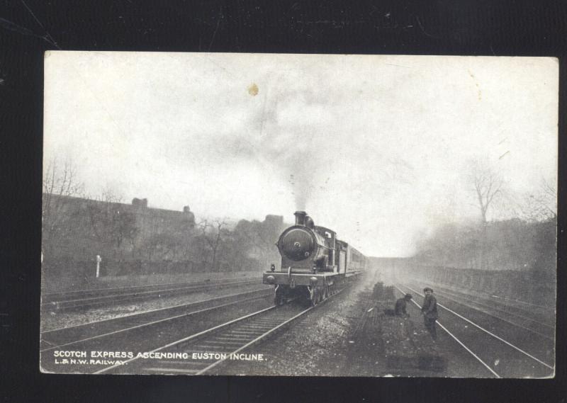 SCOTCH EXPRESS ON EUSTON INCLINE RAILROAD TRAIN ENGLAND VINTAGE POSTCARD