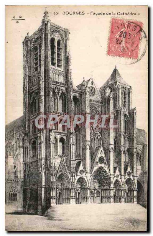 Old Postcard Bourges Facade of the Cathedral