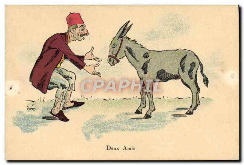 Old Postcard Donkey Mule Two friends