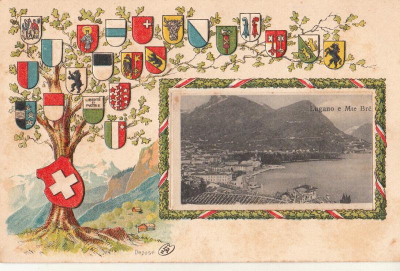 Embossed Switzerland swiss cantons crest tree Lugano e Monte Bre coat of arms