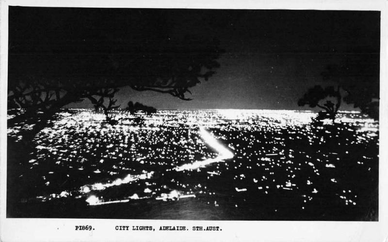 Adelaide Australia City Lights Birds Eye View Real Photo Antique Postcard J80780