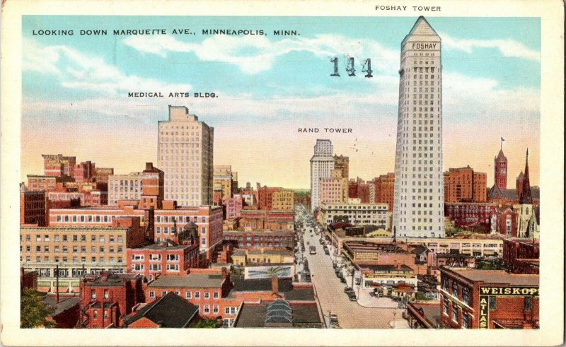 Marquette Ave Minneapolis Minn Rand Tower Foshay Tower Medical Arts Postcard UNP 