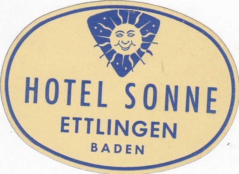 Germany Ettlingen Hotel Sonne Vintage Luggage Label sk2901