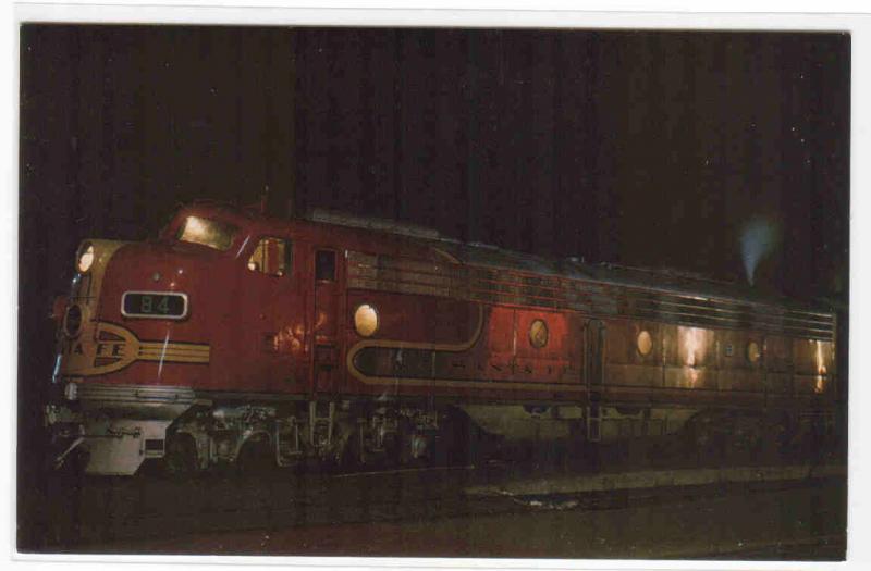 Santa Fe 84 Streamliner Railroad Train Denver Colorado at night postcard