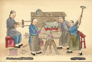 china, Chinese Smithy (1930s) Chefoo, Hand Coloured Mission Postcard (24)