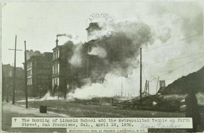 C.1906 San Francisco Earthquake Lincoln School, Fifth St. Vintage Postcard P97