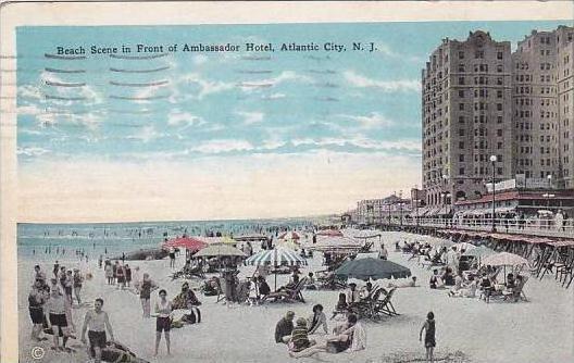 New Jersey Atlantic City Beach Scene In Front Of Ambassador Hotel