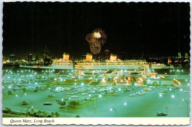 M-100203 Queen Mary Tour Plaza at Night Fireworks Long Beach California USA