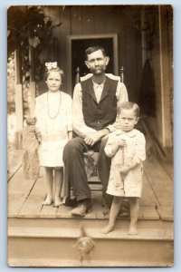 c1910's Teddy Bear With Clothes Creepy Doll Girl RPPC Photo Antique Postcard