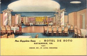 Linen Postcard Sapphire Room at Hotel De Soto in Savannah, Georgia~138490