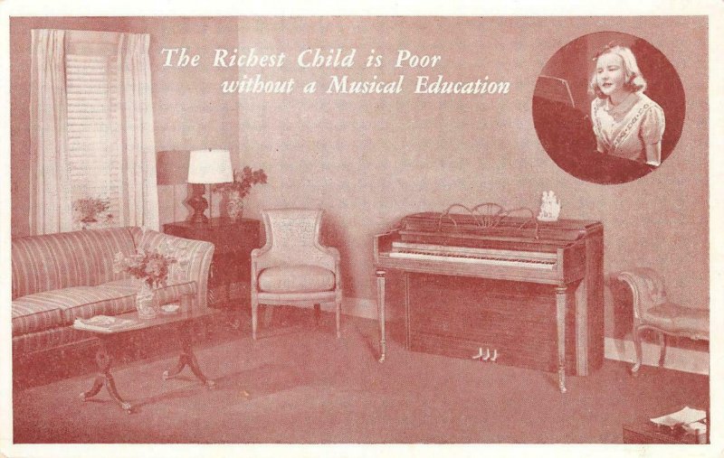 Musical Education Bremen Spinet Piano Mid-Century Modern c1940s Vintage Postcard