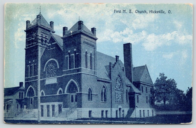 Hicksville Ohio~16-Spoke Window~First Methodist Episcopal Church~1909 Blue Tint 
