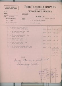 1954 Bibb Lumber Company Macon GA Rough and Dressed Wholesale Lumber Invoice 239