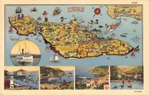 CATALINA ISLAND Comic Map Casino Beaches Avalon 1937 Vintage Linen Postcard