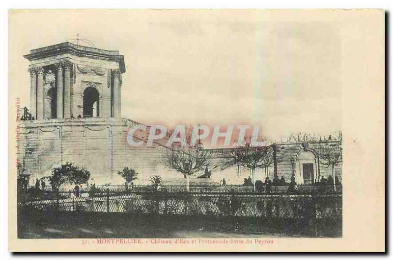 Old Postcard Montpellier Chateau d'Eau and Lower Promenade du Peyron