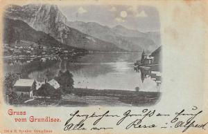 Grundlsee Styria Austria Gruss vom moonlight on water antique pc Y13702