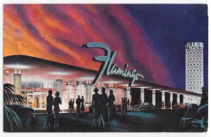 Las Vegas Nevada Hotel Flamingo Orange Sunset Artist Drawn Showtime 50s Postcard