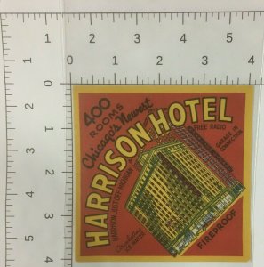 1930s-40s Harrison Hotel Chicago Luggage Label Vintage Sticker Stamp  