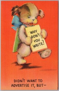 Cute Puppy Lithograph Postcard Published by Asheville Linen Post Card H81