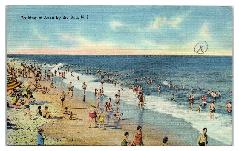 1939 Bathing at Avon-by-the-Sea, NJ Postcard